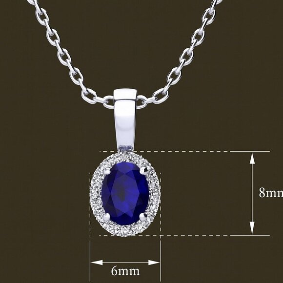 Birthstone Diamond Necklace | 1 ct Oval Gemstone .10ct Lab Grown Diamond Halo - Picture 9 of 12